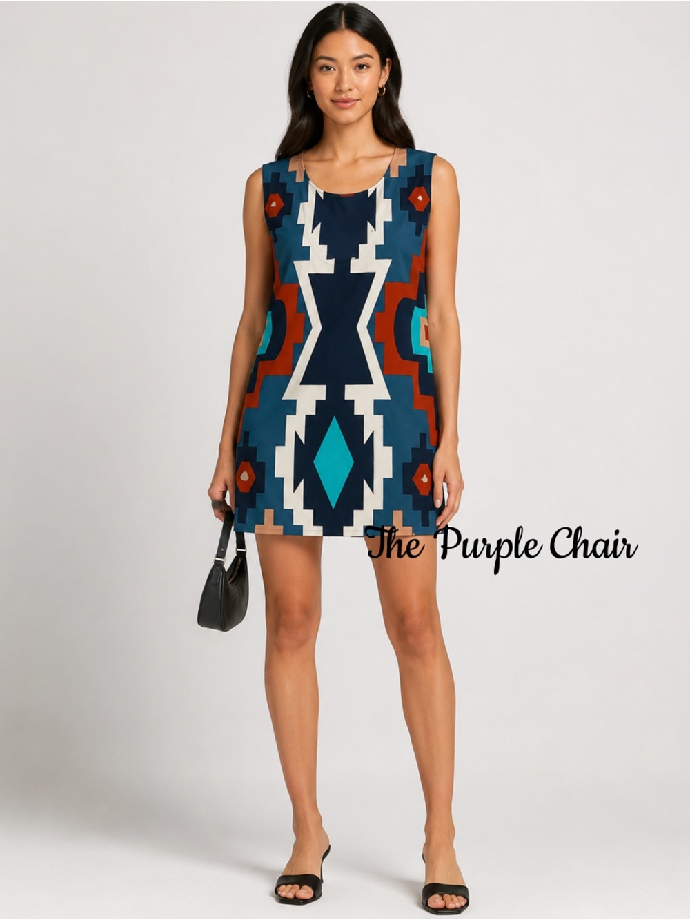 TIBI Aztec Print Scoop Back Mini Shift Dress